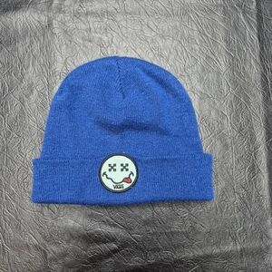 Vans Blue Cuffed Beanie with Smiley Patch